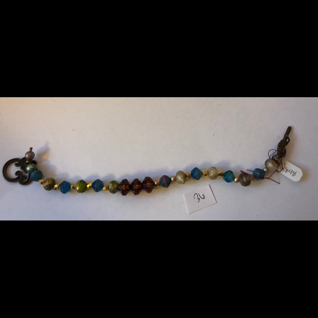 Faceted Blue And Brown Bead Bracelet (#36)